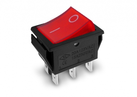 LLAVE TECLA 6P ROJA CON LUZ ON-ON 15A 250V