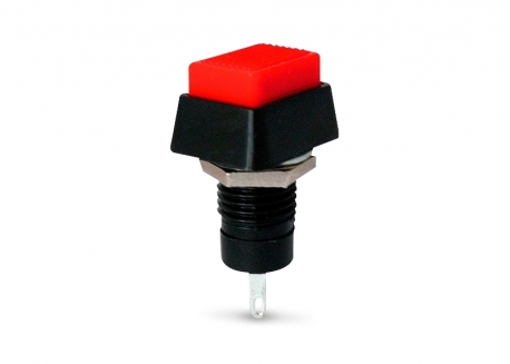 PULSADOR RECTANGULAR ROJO BASE NEGRA NORMAL ABIERTO CON RETENCIÓN CORTO