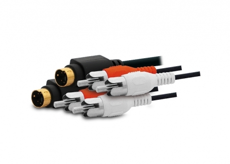 CABLE ARMADO 2 RCA X 2 RCA MÁS MINIDIN 4 PINES 1.8 MTS