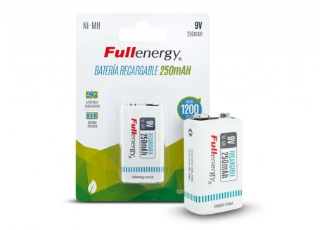 BATERÍA 9V RECARGABLE NI-HM 250MAH FULLENERGY (X UNIDAD)