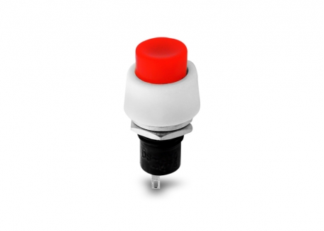 PULSADOR NORMAL ABIERTO REDONDO ROJO BASE BLANCA CON RETENCIÓN