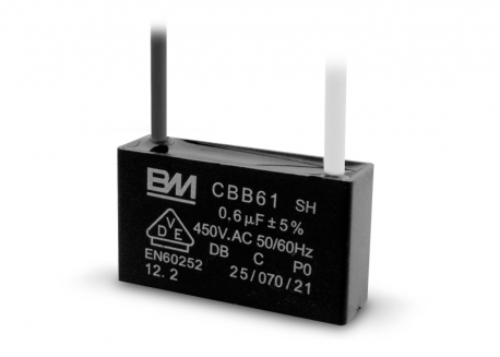 CAPACITOR ENCAPSULADO PARA VENTILADOR 0,6UF 450V C/CABLES