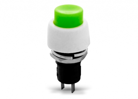 PULSADOR REDONDO VERDE BASE BLANCA NORMAL ABIERTO CON RETENCIÓN