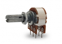 POTENCIÓMETRO ROTATIVO 16MM 90° ESTEREO LOGARÍTMICO EJE ESTRIADO 10K