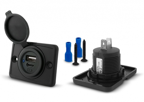 CARGADOR USB A + USB C EMPOTRABLE (ENTRADA 12/24V SALIDA 5V 4.8A) CON LED