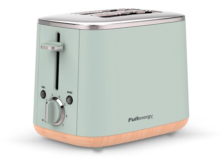 TOSTADORA ELÉCTRICA 2 RANURAS / 7 NIVELES CAMILLE (F. DESCONGELAR VERDE PASTEL / MADERA) FULLENERGY