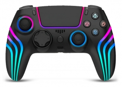 JOYSTICK INALÁMBRICO CON RGB + AUDIO ( PC / PS4 / ANDROID / IOS) NEGRO RAYAS