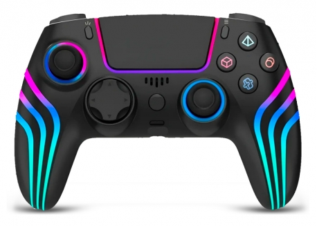 JOYSTICK INALÁMBRICO CON RGB + AUDIO ( PC / PS4 / ANDROID / IOS) NEGRO RAYAS