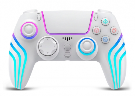 JOYSTICK INALÁMBRICO CON RGB + AUDIO ( PC / PS4 / ANDROID / IOS) BLANCO RAYAS